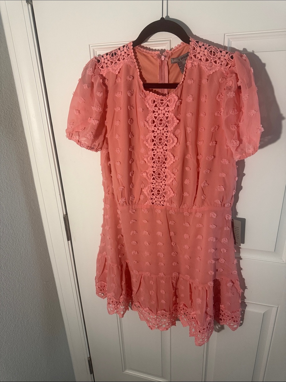 LOVE X DESIGN Coral Pink Lace-Trim Dress